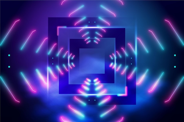 Abstrakte Neonlichter mit Quadrat im mittleren Hintergrund