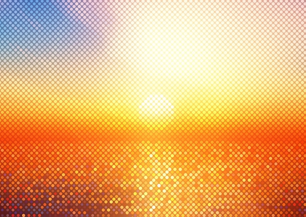 Abstrakte Sonnenuntergangslandschaft mit Halbtonpunktdesign