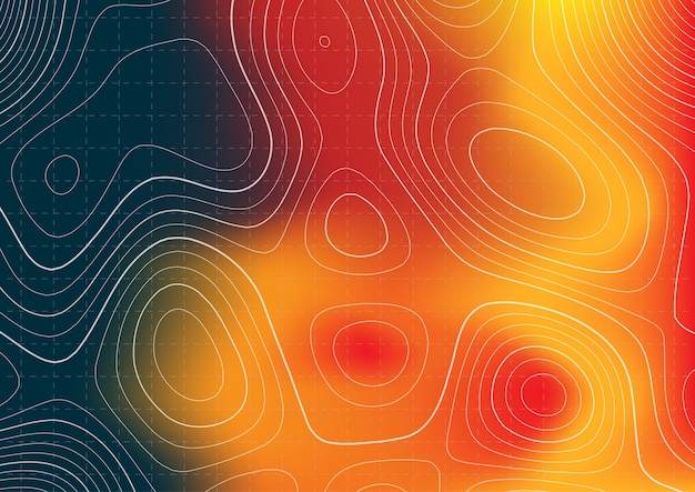 Abstrakte topographie-kartengestaltung mit wärmekartenüberlagerung