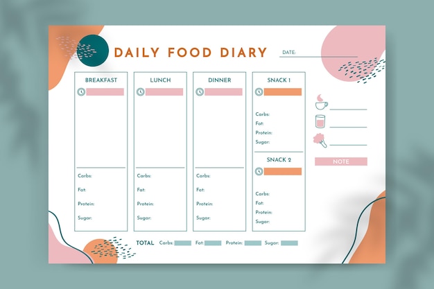 Abstrakter eleganter täglicher nahrungsmittelkalender