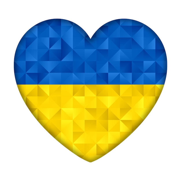 Kostenloser Vektor abstrakter herzhintergrund mit low-poly-ukraine-flaggendesign