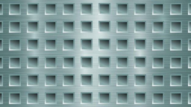 Abstrakter metallhintergrund mit quadratischen löchern in hellblauen farben