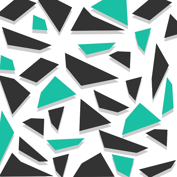 Kostenlose Vektor abstraktes geometrisches muster mit blaufarbenen und schwarzen dreiecken auf weißem hintergrund