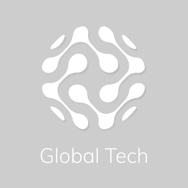 Abstraktes Globe-Technologie-Logo mit globalem Tech-Text in Weißton