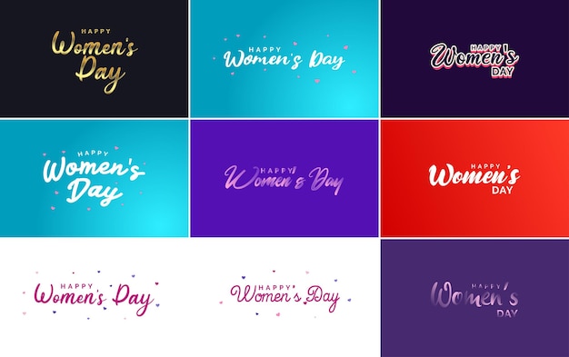 Abstraktes Happy Women's Day-Logo mit einem Liebesvektordesign in rosa, roten und schwarzen Farben