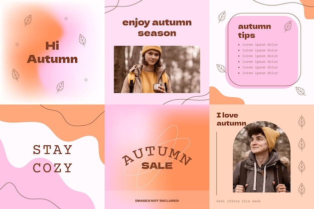 Kostenloser Vektor abstraktes instagram-feed-design mit farbverlauf für herbstverkäufe