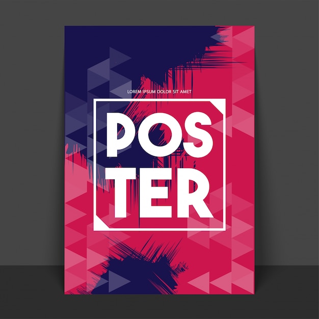 Kostenloser Vektor abstraktes plakat, fahne oder flyer mit geometrischem dreieckigem muster in den purpurroten und rosafarbenen farben.