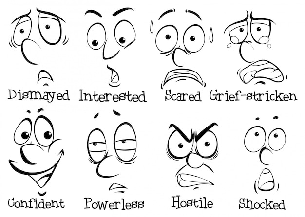 Kostenloser Vektor acht gesichtsausdrücke des menschen