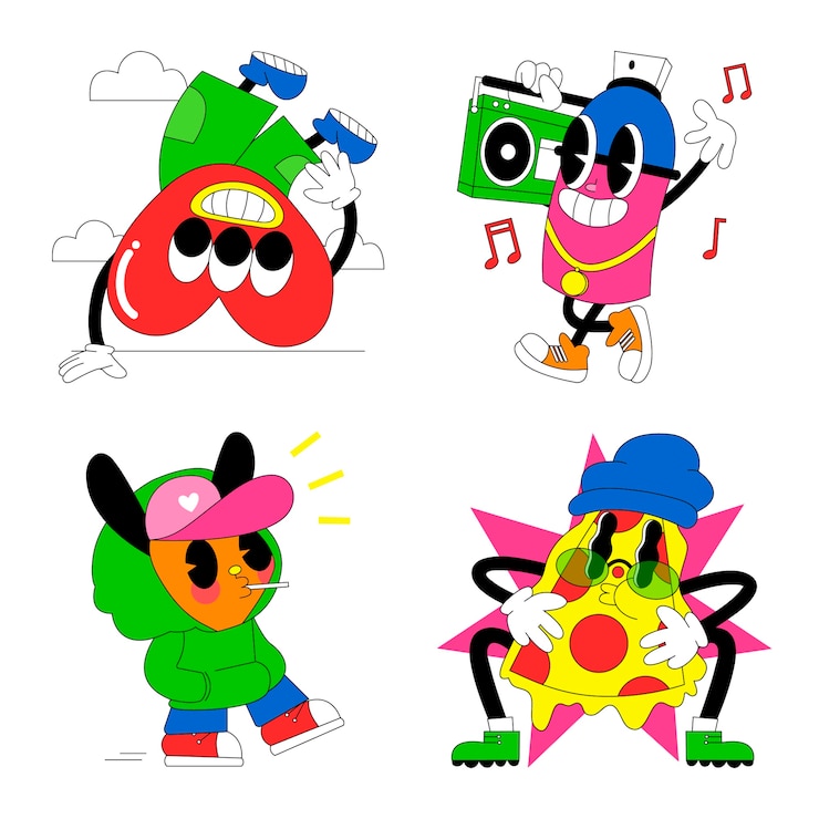 Kostenlose Vektor acid-hip-hop-sticker-set