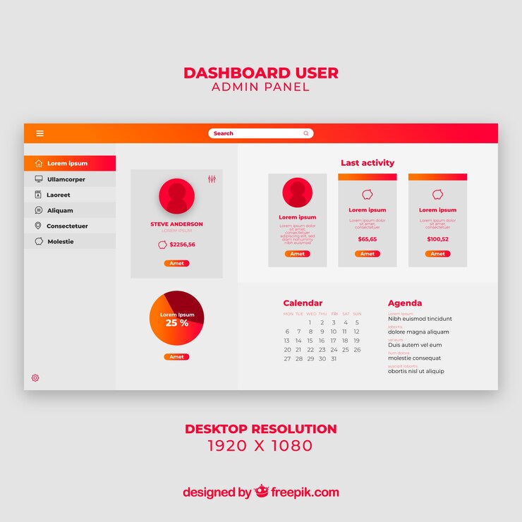Kostenlose Vektor admin-dashboard-vorlage mit flaches design