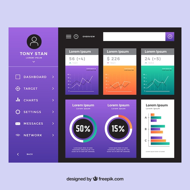 Admin-Dashboard-Vorlage mit flaches Design