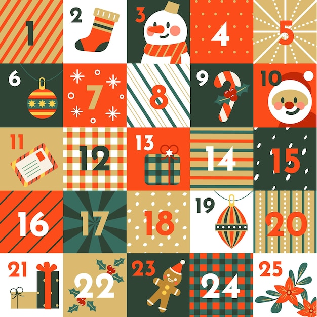 Adventskalender in flachem Design