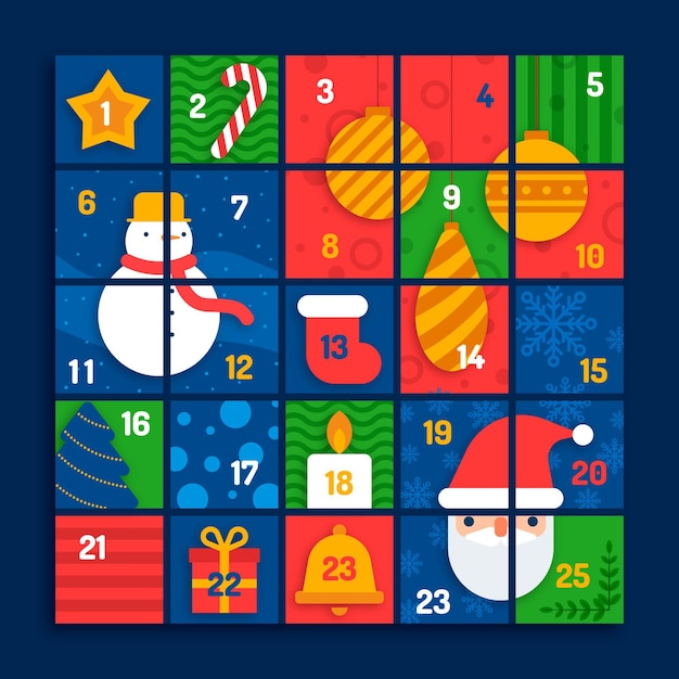 Adventskalender in flachem design