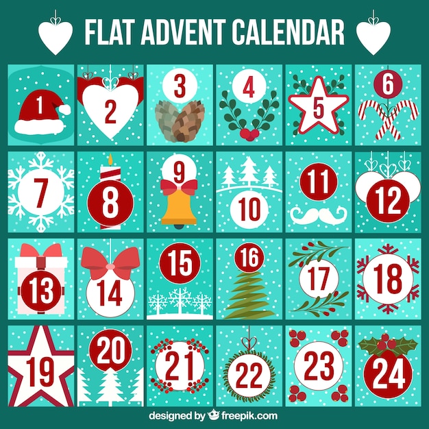 Adventskalender in flaches design