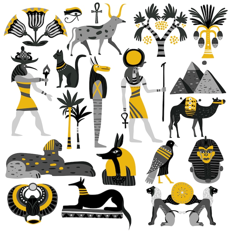 Kostenlose Vektor ägypten dekorative icons set