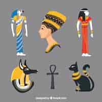 Kostenloser Vektor Ägypten-symbole und gezeichnete art der götter in der hand