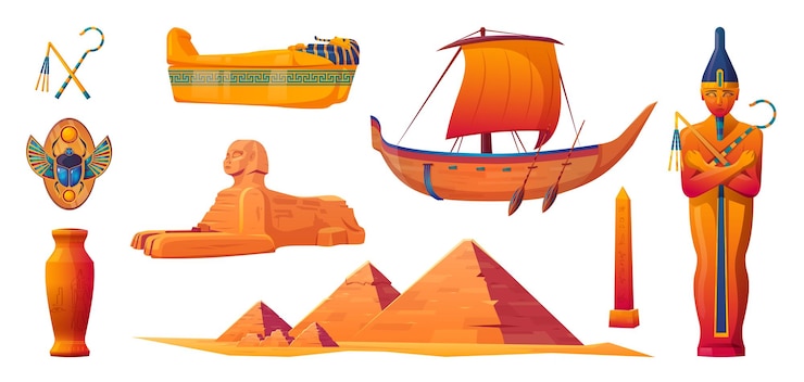 Kostenlose Vektor ägypten tempel pharao und sarkophag vektorset