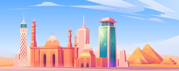 Ägypten wahrzeichen, kairo stadt skyline mobilen bildschirm Kostenlosen Vektoren