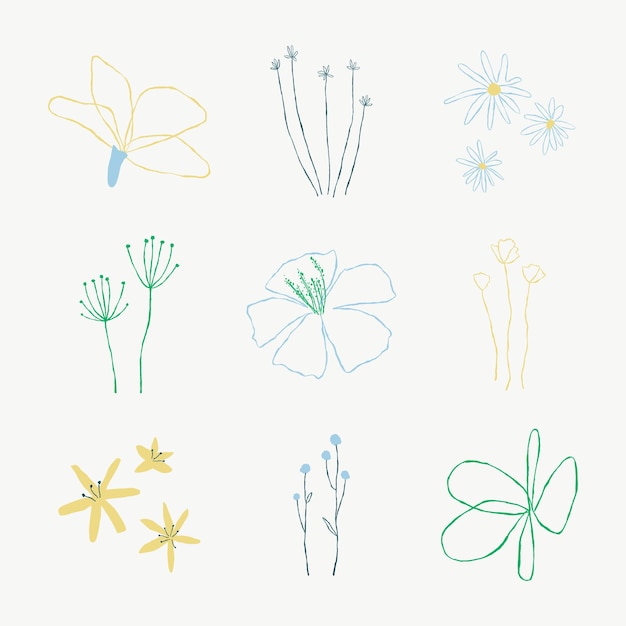 Kostenloser Vektor Ästhetische botanische blätter vektor-doodle-illustrationen-element-set