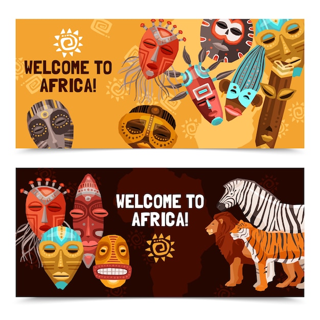Kostenloser Vektor afrikanische ethnische stammes- maskenfahnen