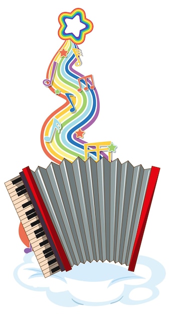 Akkordeon mit Melodiesymbolen auf Regenbogenwelle