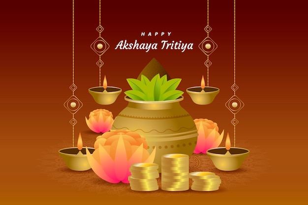 Akshaya tritiya Ereignisillustration mit Pflanzen und Kerzen