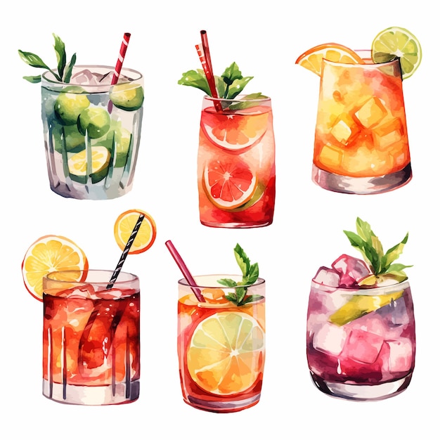 Alkohol-cocktail-sammlung. aquarell-illustration. getränke-clipart