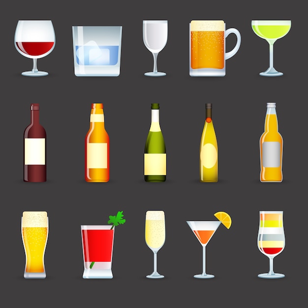 Alkohol getränke icons set