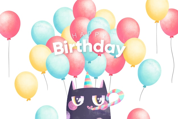 Alles Gute zum Geburtstag des Aquarells Hintergrund und Partykatze