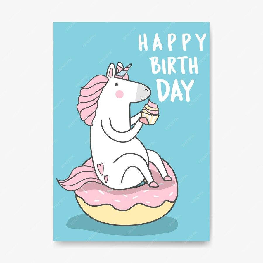 Alles gute zum geburtstag einhornkartenvektor Kostenlose Vektor