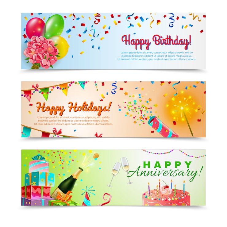 Kostenlose Vektor alles gute zum geburtstag jubiläum feier banner gesetzt