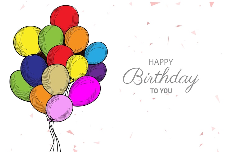 Kostenlose Vektor alles gute zum geburtstag mit bunten luftballonskizze