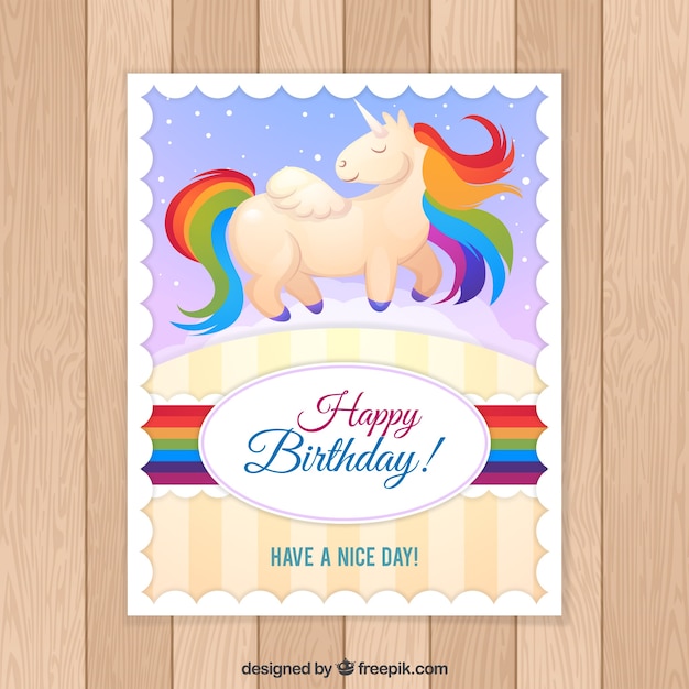 Alles Gute zum Geburtstag mit Einhorn Kostenlose Vektor
