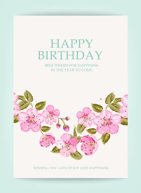 Alles Gute zum Geburtstag Textkarte mit romantischen rosa Blumen auf grauem Hintergrund Weihnachtskarte Vorlage für Ihr Design Vektor-Illustration