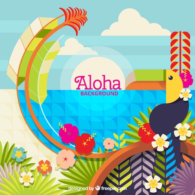 Kostenloser Vektor aloha bunte landschaft hintergrund in flachen design