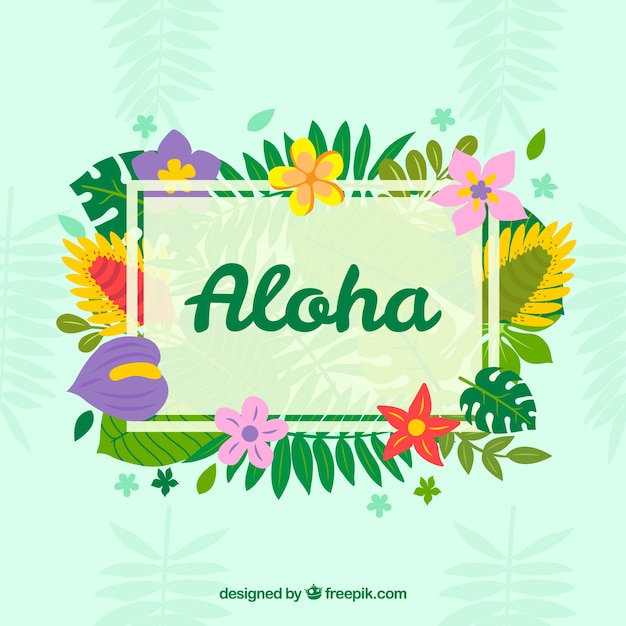 Aloha hintergrund mit floralen rahmen