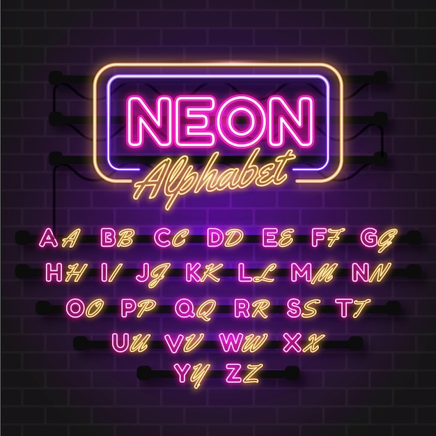 Kostenloser Vektor alphabet-design im neon-stil