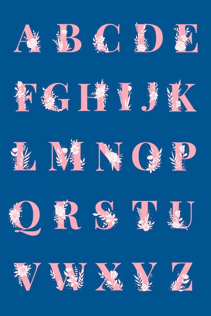 Kostenloser Vektor alphabet floraler typografie-skriptvektor