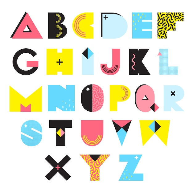 Kostenloser Vektor alphabet-memphis-art-illustration