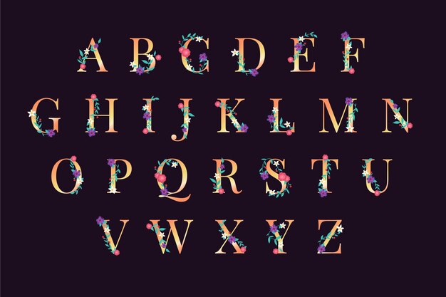 Alphabet mit eleganten Blumen und goldenem Design