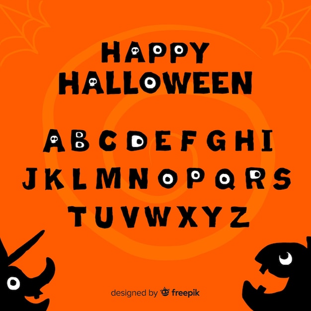 Kostenloser Vektor alphabet mit halloween-zeichen