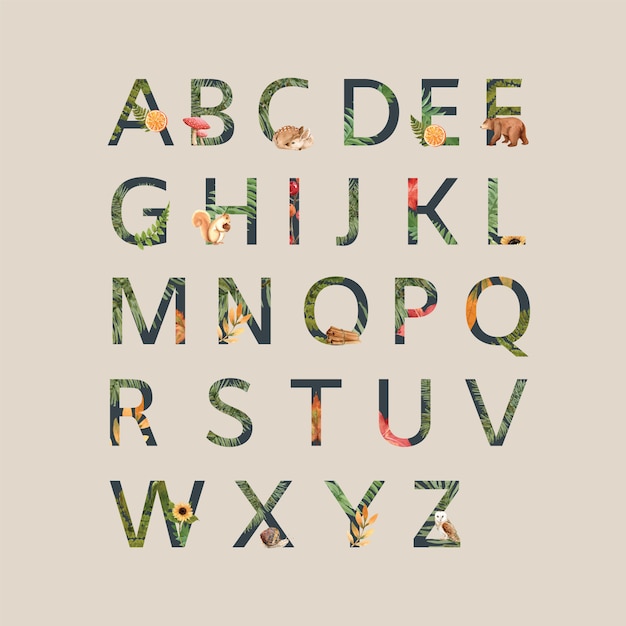 Kostenloser Vektor alphabet mit herbstthema