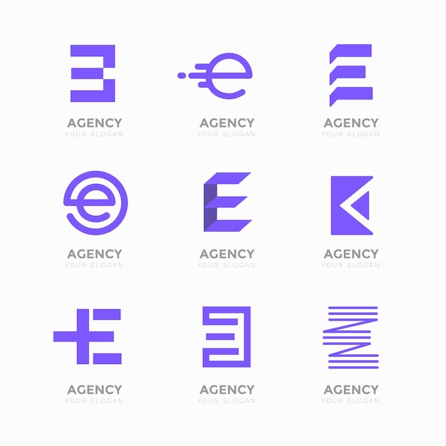 Kostenloser Vektor alphabetische buchstaben e logo-sammlung
