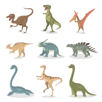 Farbige Abbildungen Verschiedener Dinosaurierarten Tyrannosaurus Rex Und Stegosaurus Premium Vektor