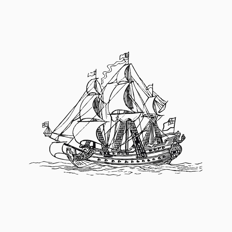 Kostenlose Vektor altes schiff auf weißem hintergrund