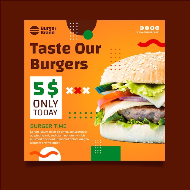 American food square flyer vorlage mit burger