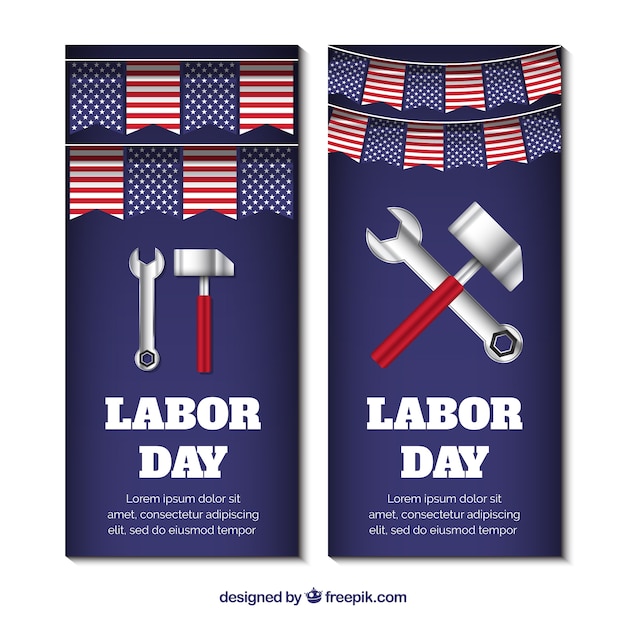 Kostenloser Vektor amerikaner der arbeitstag banner mit werkzeugen
