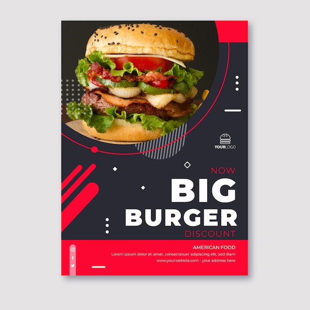 Kostenloser Vektor amerikanisches lebensmittelplakat mit großem burger