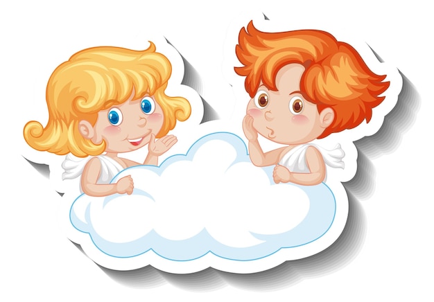 Kostenloser Vektor amor-kinder auf einer wolke im cartoon-stil