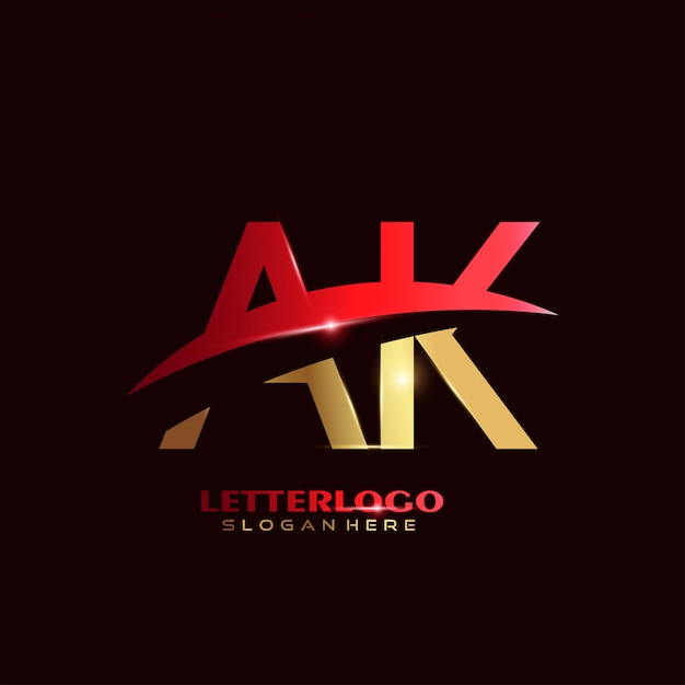 Kostenloser Vektor anfangsbuchstabe ak-logo mit swoosh-design für firmen- und geschäftslogo.